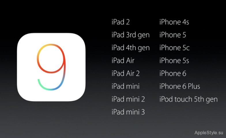 Устройства iOS 9